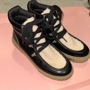 Faux Leather & Sherpa Lace-Up Boots